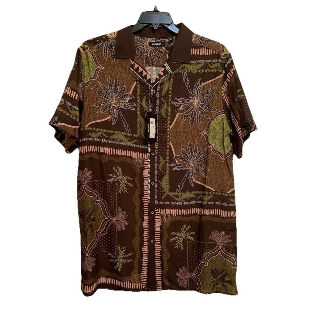 Murano Mens Size XLT Shirt Brown Crocodile Gator Tropical Camp XL Tall NWT
